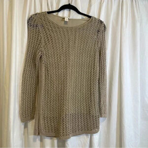 Chino’s Women’s Size 0 long sleeve crocheted Tan tunic blouse